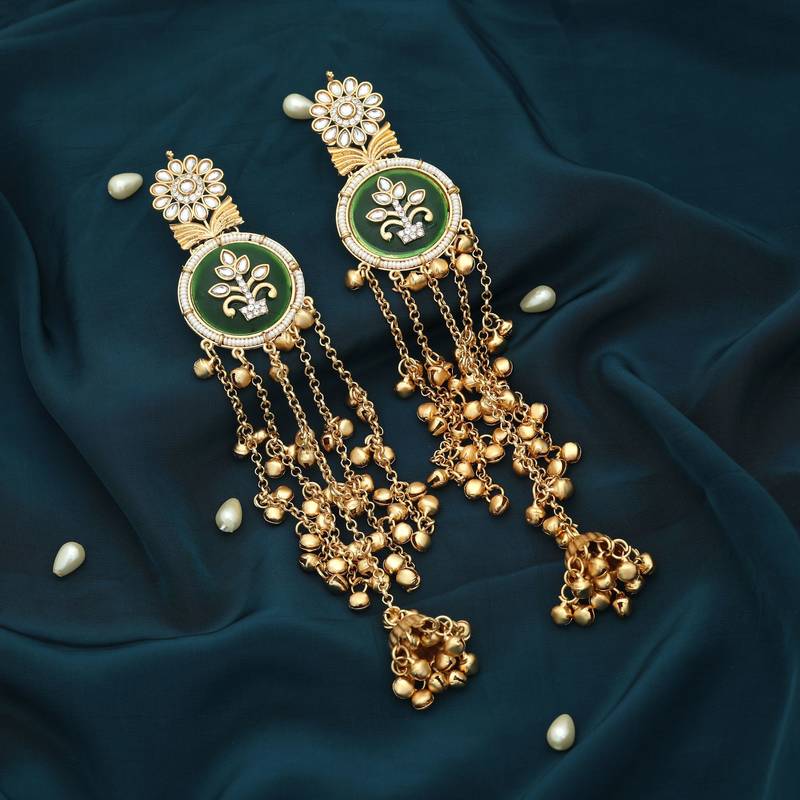 Green color long kasmiri earrings