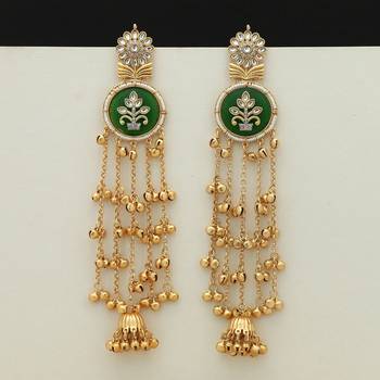 green floral kundan gold plated chandelier earrings 2