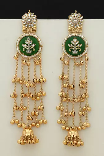 Green color long kasmiri earrings