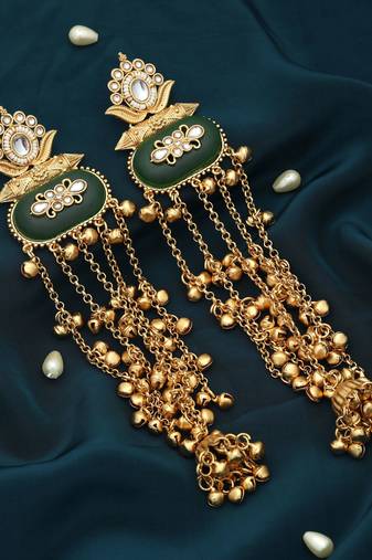 Green color long kasmiri earrings