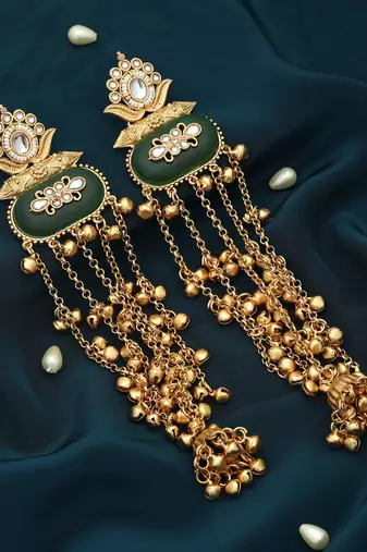 Green color long kasmiri earrings