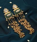 green enamel kundan gold plated tassel earrings