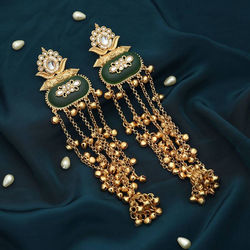 Green color long kasmiri earrings