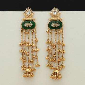 green enamel kundan gold plated tassel earrings 2