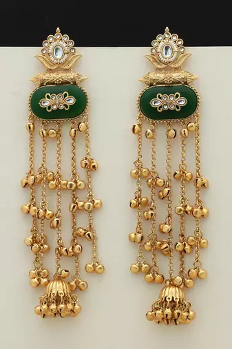Green color long kasmiri earrings