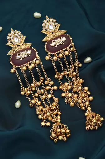 Maroon color long kasmiri earrings
