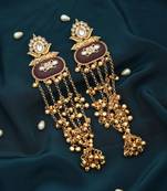 maroon enamel kundan gold plated tassel earrings