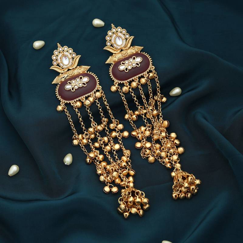 Maroon color long kasmiri earrings