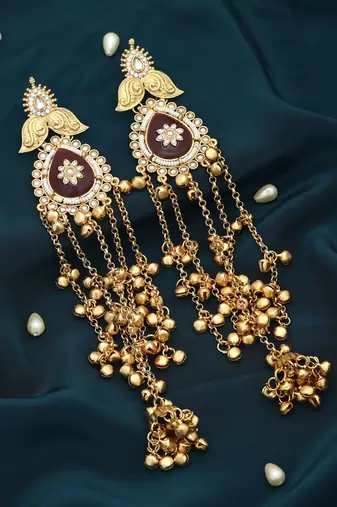 Maroon color long kasmiri earrings