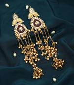 maroon stone kundan gold plated kashmiri earrings