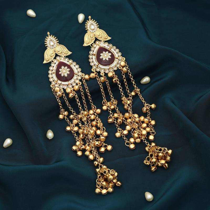 Maroon color long kasmiri earrings