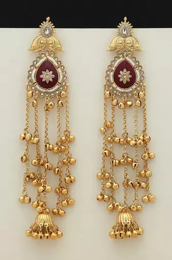 Maroon color long kasmiri earrings