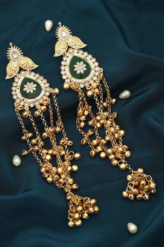 Green color long kasmiri earrings