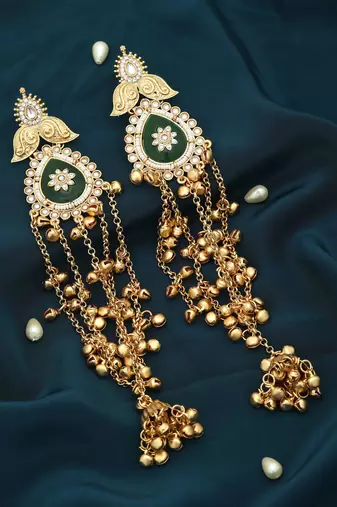 Green color long kasmiri earrings