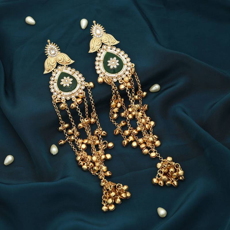 Green color long kasmiri earrings