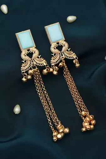 Sky blue color long kasmiri earrings