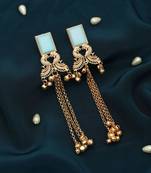 sky blue stone gold plated kashmiri chain earrings