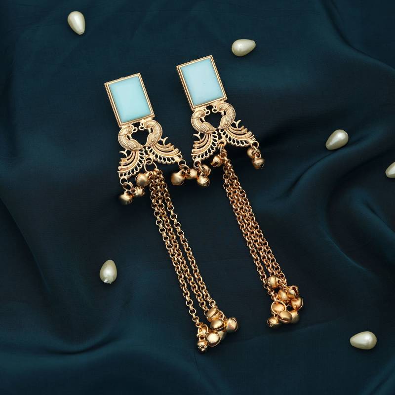 Sky blue color long kasmiri earrings