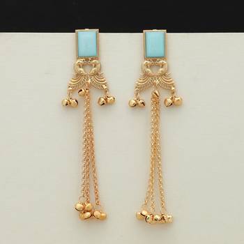 sky blue stone gold plated kashmiri chain earrings 2