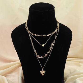 gold plated multi layer charm chain necklace 1