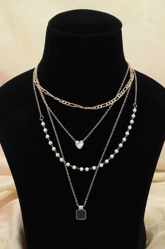 Black color multi layer chain necklace