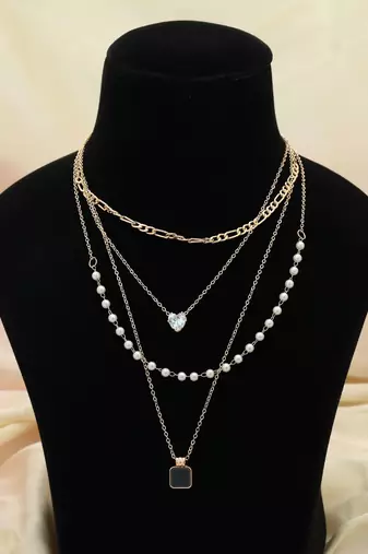 Black color multi layer chain necklace