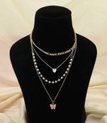 Pink color multi layer chain necklace