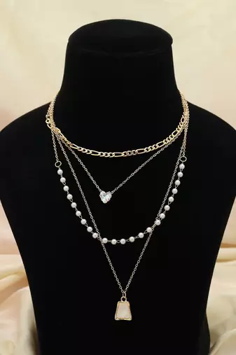 White color multi layer chain necklace