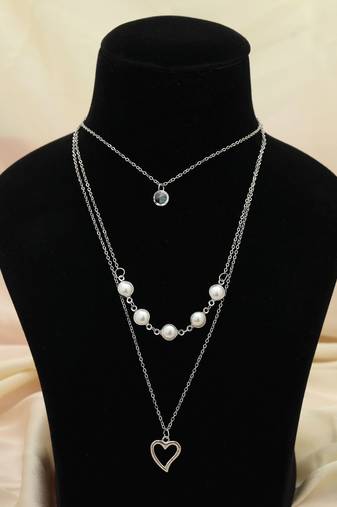 Silver color multi layer chain necklace