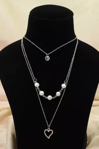 Silver color multi layer chain necklace