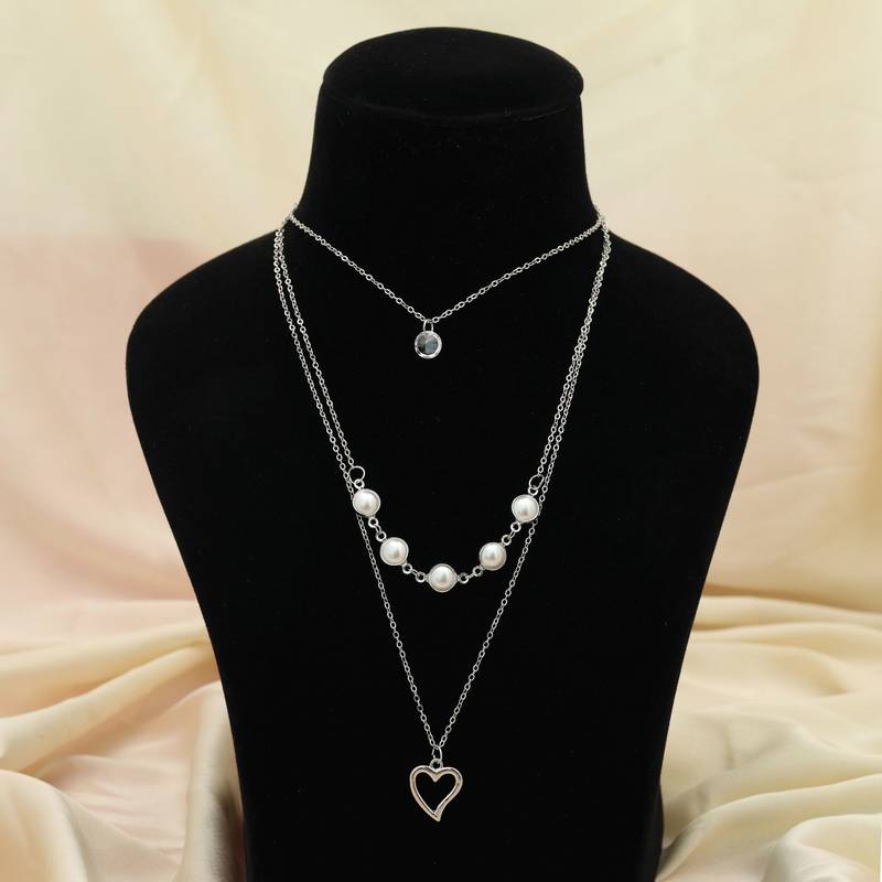 Silver color multi layer chain necklace