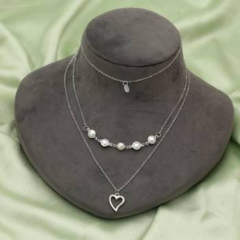layered silver tone chain necklace for women 2