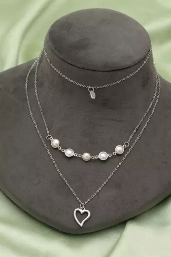 Silver color multi layer chain necklace