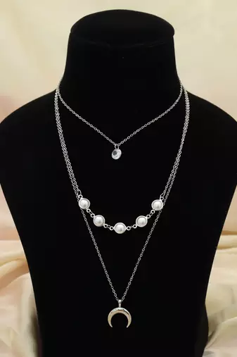 Silver color multi layer chain necklace