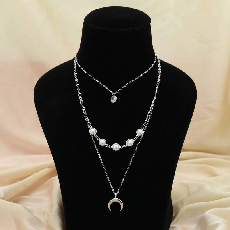 Silver color multi layer chain necklace