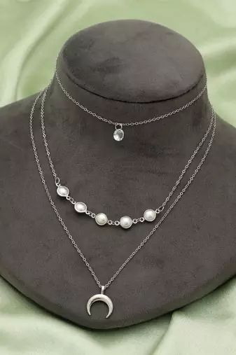 Silver color multi layer chain necklace