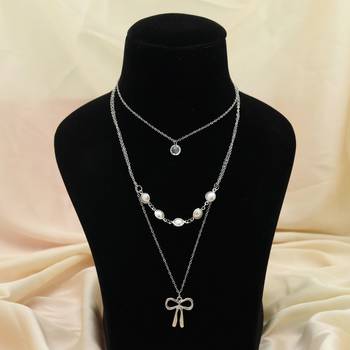 silver finish multi layer necklace with pendant 1