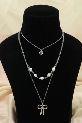 Silver color multi layer chain necklace