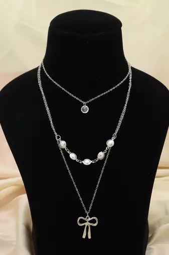 Silver color multi layer chain necklace