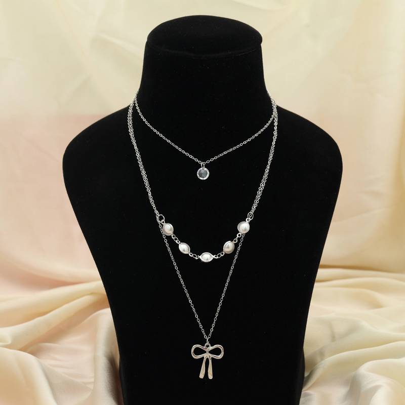 Silver color multi layer chain necklace