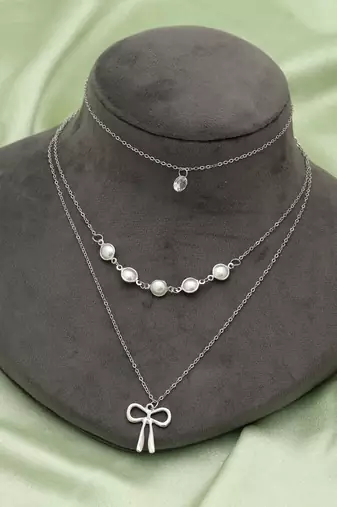 Silver color multi layer chain necklace
