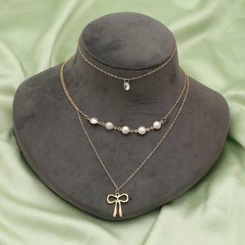 gold finish multi layer necklace with pendant 2