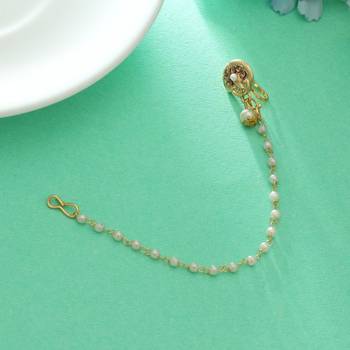 traditional gold color nath with hanging pearl chain 1