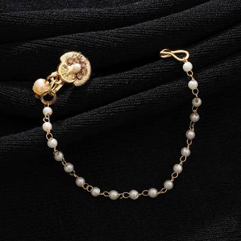 traditional gold color nath with hanging pearl chain 2