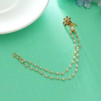 gold color nose nath with pearl chain 1
