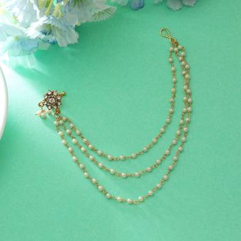gold color bridal nath with floral motif and chain 1