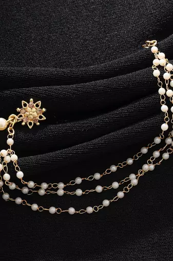 ethnic gold tone nose ring nath with pearl beads