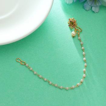 classic gold color nath with floral design and chain 1
