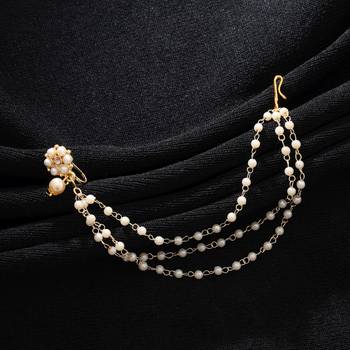 gold finish nose nath with elegant pearl chain detail 2