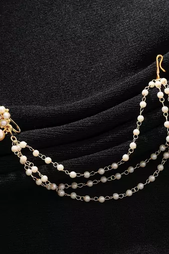 gold finish nose nath with elegant pearl chain detail
